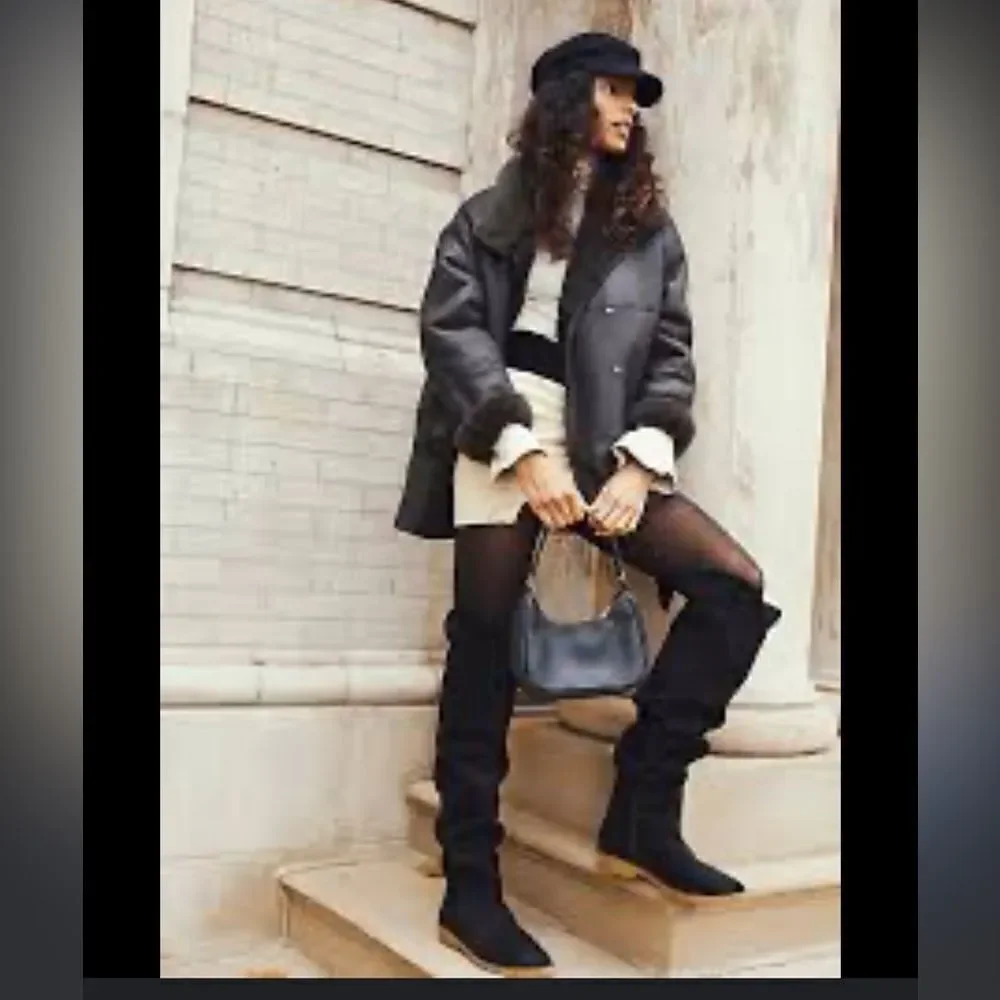 Free People Banks Suede‎ Over The Knee Boots in Black, Size 6.5 (EU 37) NWOB
